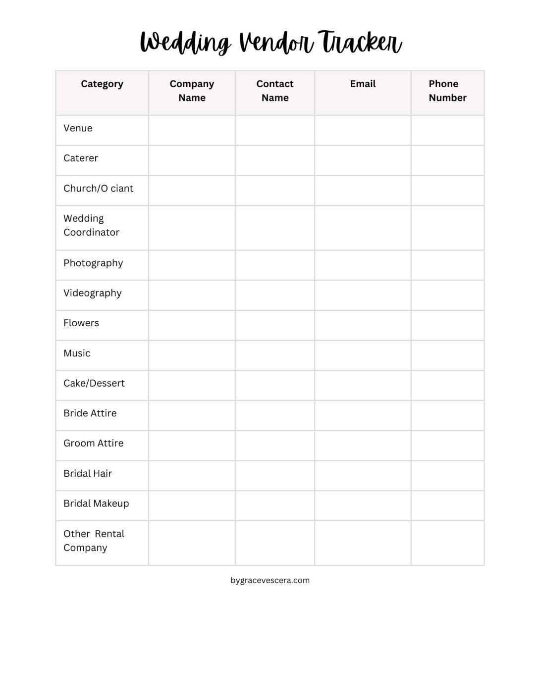 Wedding Vendor Tracker – FREE Printable to stay Organized!